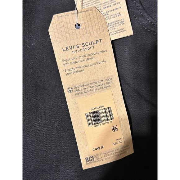 Levis Sculpt 711 Skinny Jeans Womens 24W Black Hypersoft Stretch Mid Pants New - Picture 8 of 13